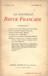  Gallimard - La Nouvelle Revue Française (1908-1943) N° 34 octobre 1911 : .