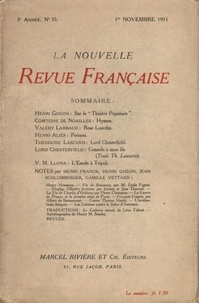  Gallimard - La Nouvelle Revue Française (1908-1943) N° 35 novembre 1911 : .