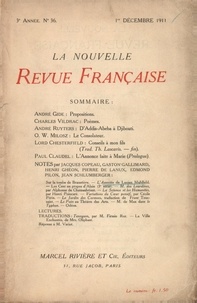  Gallimard - La Nouvelle Revue Française (1908-1943) N° 36 décembre 1911 : .