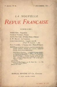 La Nouvelle Revue Française (1908-1940) N° 36 décembre 1911