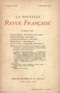 La Nouvelle Revue Française (1908-1940) N° 37 janvier 1912