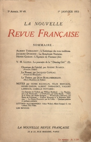 La Nouvelle Revue Française (1908-1943) N° 49 janvier 1913