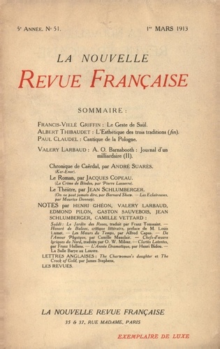 La Nouvelle Revue Française (1908-1943) N° 51 mars 1913