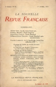  Gallimard - La Nouvelle Revue Française (1908-1943) N° 52 avril 1913 : .