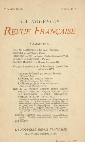 La Nouvelle Revue Française (1908-1943) N° 53 mai 1913