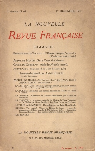 La Nouvelle Revue Française (1908-1943) N° 60 décembre 1913