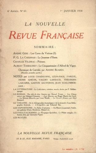La Nouvelle Revue Française (1908-1943) N° 61 janvier 1914