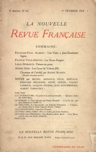 La Nouvelle Revue Française (1908-1943) N° 62 février 1914