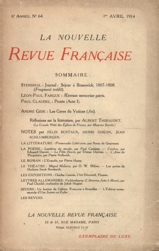 La Nouvelle Revue Française (1908-1943) N° 64 avril 1914