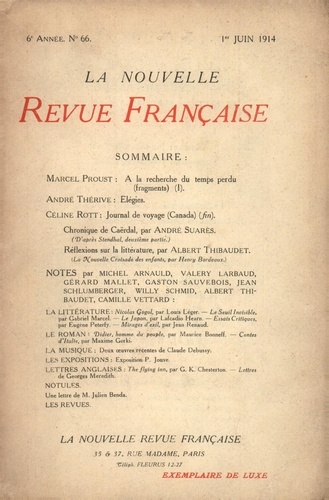 La Nouvelle Revue Française (1908-1943) N° 66 juin 1914