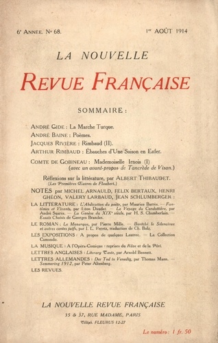 La Nouvelle Revue Française (1908-1943) N° 68 août 1914