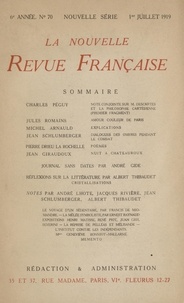  Gallimard - La Nouvelle Revue Française (1908-1943) N° 70 juillet 1919 : .