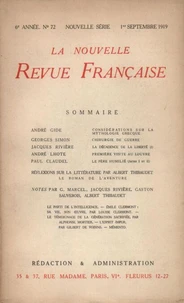 La Nouvelle Revue Française (1908-1940) N° 72 septembre 1919