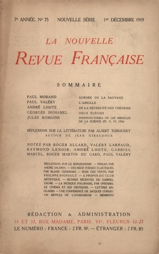 La Nouvelle Revue Française (1908-1943) N° 75 décembre 1919
