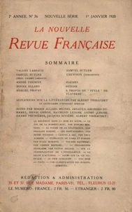 La Nouvelle Revue Française (1908-1940) N° 76 janvier 1920