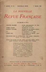  Gallimard - La Nouvelle Revue Française (1908-1943) N° 78 mars 1920 : .
