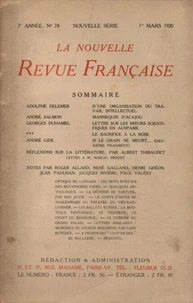 La Nouvelle Revue Française (1908-1940) N° 78 mars 1920