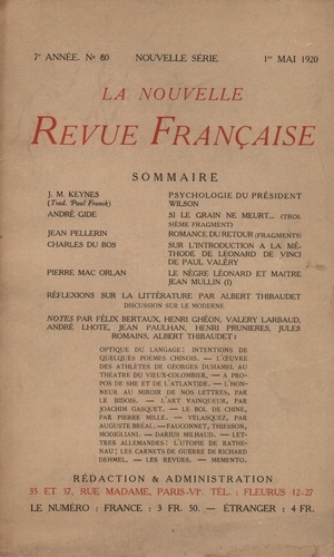 La Nouvelle Revue Française (1908-1943) N° 80 mai 1920
