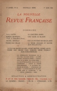  Gallimard - La Nouvelle Revue Française (1908-1943) N° 81 juin 1920 : .