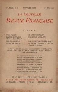 La Nouvelle Revue Française (1908-1940) N° 81 juin 1920