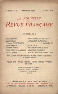  Gallimard - La Nouvelle Revue Française (1908-1943) N° 83 août 1920 : .