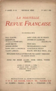 La Nouvelle Revue Française (1908-1940) N° 83 août 1920