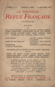  Gallimard - La Nouvelle Revue Française (1908-1943) N° 84 septembre 1920 : .