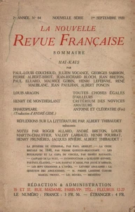 La Nouvelle Revue Française (1908-1940) N° 84 septembre 1920