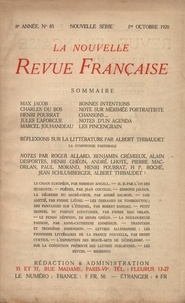  Gallimard - La Nouvelle Revue Française (1908-1943) N° 85 octobre 1920 : .