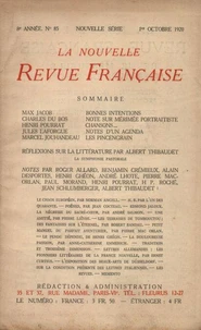 La Nouvelle Revue Française (1908-1940) N° 85 octobre 1920