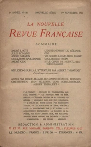 La Nouvelle Revue Française (1908-1940) N° 86 novembre 1920