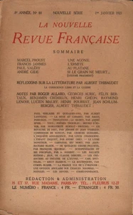 La Nouvelle Revue Française (1908-1940) N° 88 janvier 1921
