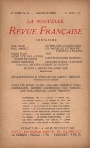 La Nouvelle Revue Française (1908-1940) N° 91 avril 1921
