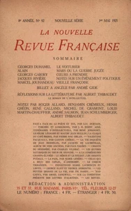 La Nouvelle Revue Française (1908-1940) N° 92 mai 1921