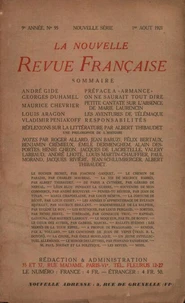 La Nouvelle Revue Française (1908-1940) N° 95 août 1921