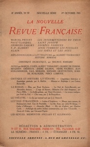  Gallimard - La Nouvelle Revue Française (1908-1943) N° 97 octobre 1921 : .