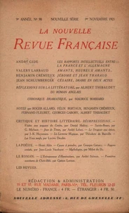 La Nouvelle Revue Française (1908-1940) N° 98 novembre 1921