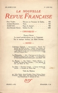  Gallimard - La Nouvelle Revue Française (1908-1943) N° 225 juin 1932 : .