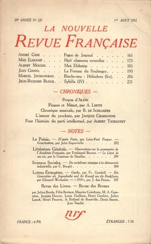 La Nouvelle Revue Française (1908-1943) N° 227 août 1932