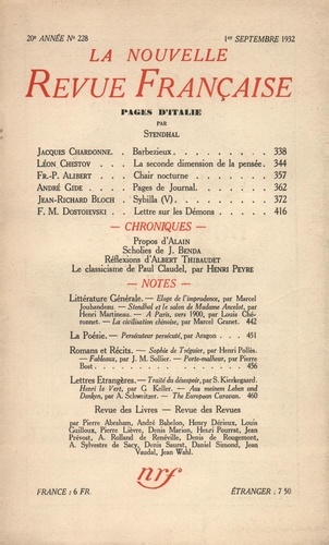 La Nouvelle Revue Française (1908-1943) N° 228 sept 1932