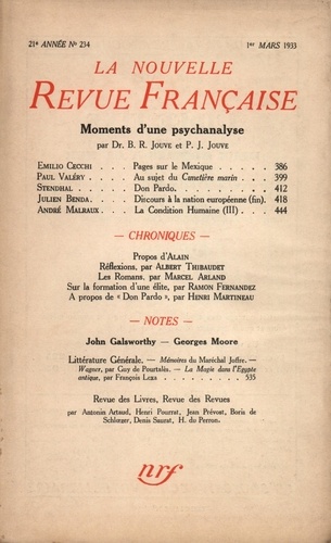 La Nouvelle Revue Française (1908-1943) N° 234 mars 1933