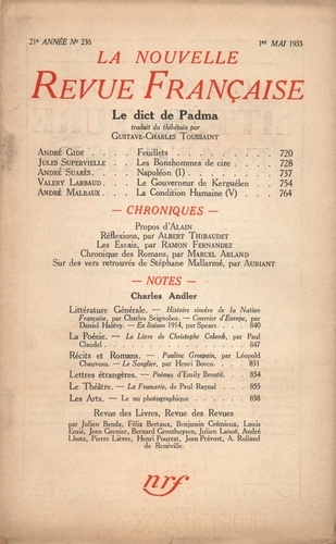 La Nouvelle Revue Française (1908-1943) N° 236 mai 1933