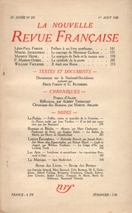  Gallimard - La Nouvelle Revue Française (1908-1943) N° 239 août 1933 : .