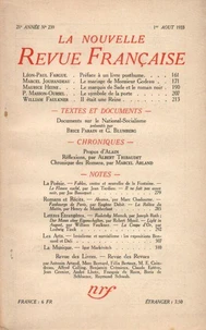 La Nouvelle Revue Française (1908-1943) N° 239 août 1933
