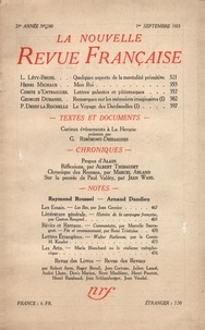 Gallimard - La Nouvelle Revue Française (1908-1943) N° 240 sept 1933 : .