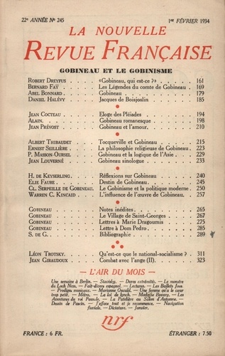 La Nouvelle Revue Française (1908-1943) N° 245 février 1934 Gobineau et le gobinisme