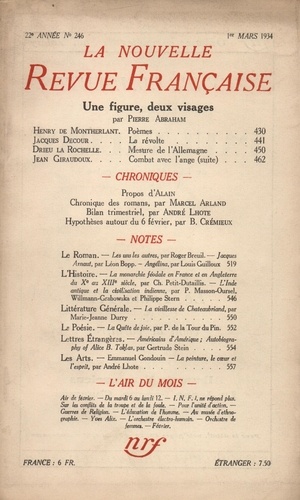 La Nouvelle Revue Française (1908-1943) N° 246 mars 1934