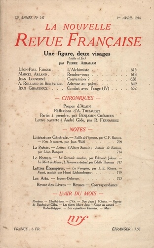 La Nouvelle Revue Française (1908-1943) N° 247 avril 1934