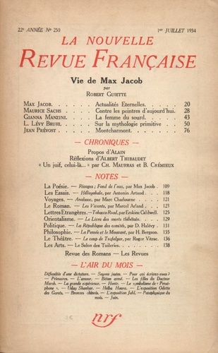 La Nouvelle Revue Française (1908-1943) N° 250 juillet 1934