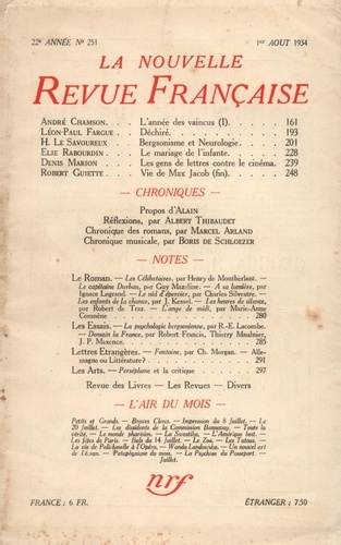 La Nouvelle Revue Française (1908-1943) N° 251 août 1934